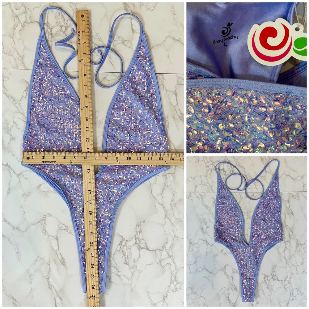 BERRY BEACHY CASCADE BODY - PURPLE SEQUIN SZ L - Picture 15 of 15